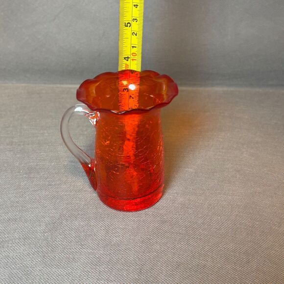 Vintage Hand Blown Ruby Red Crackle Glass Miniature Pitcher 3.5" Bud Vase - Picture 8 of 8